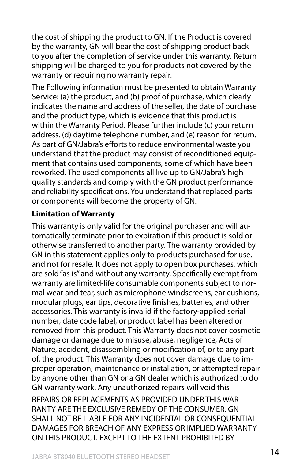 En g li sh | Jabra BT8040 User Manual | Page 16 / 19