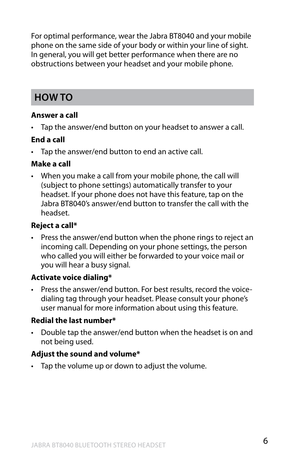 En g li sh, How to | Jabra BT8040 User Manual | Page 8 / 19