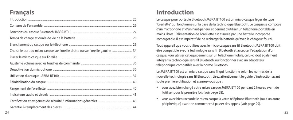 Introduction, Français | Jabra BT100 User Manual | Page 13 / 101
