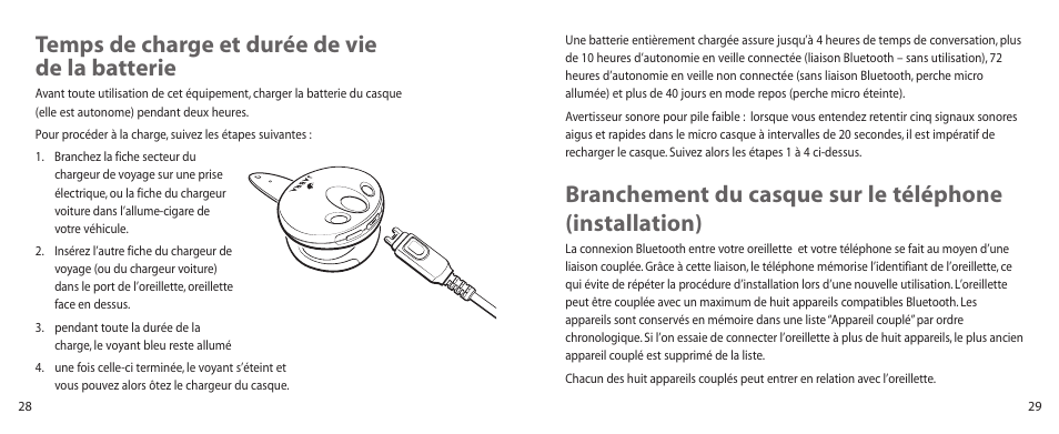 Temps de charge et durée de vie de la batterie | Jabra BT100 User Manual | Page 15 / 101