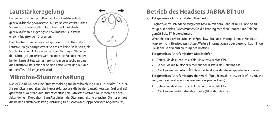 Lautstärkeregelung, Mikrofon-stummschaltung, Betrieb des headsets jabra bt100 | Jabra BT100 User Manual | Page 30 / 101