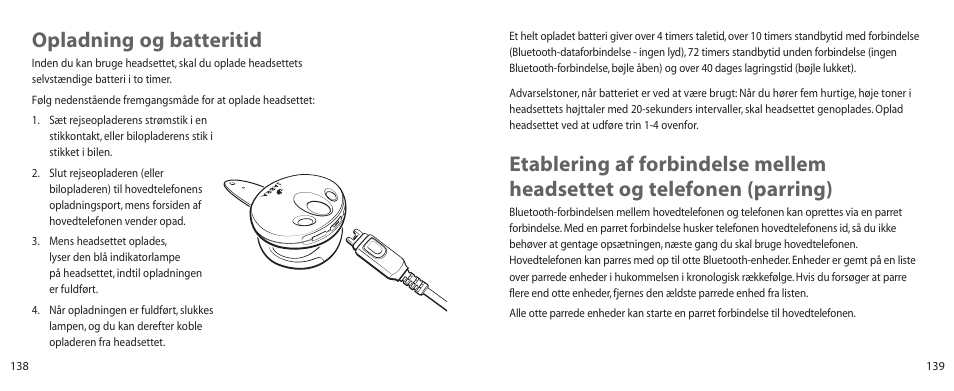 Opladning og batteritid | Jabra BT100 User Manual | Page 70 / 101