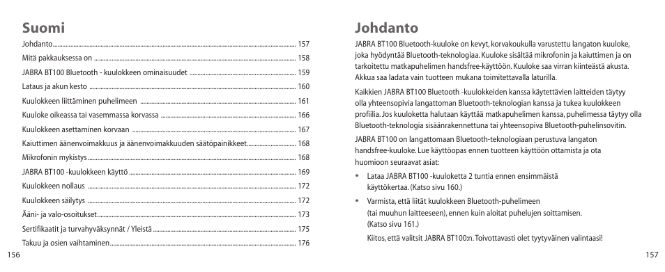 Johdanto, Suomi | Jabra BT100 User Manual | Page 79 / 101