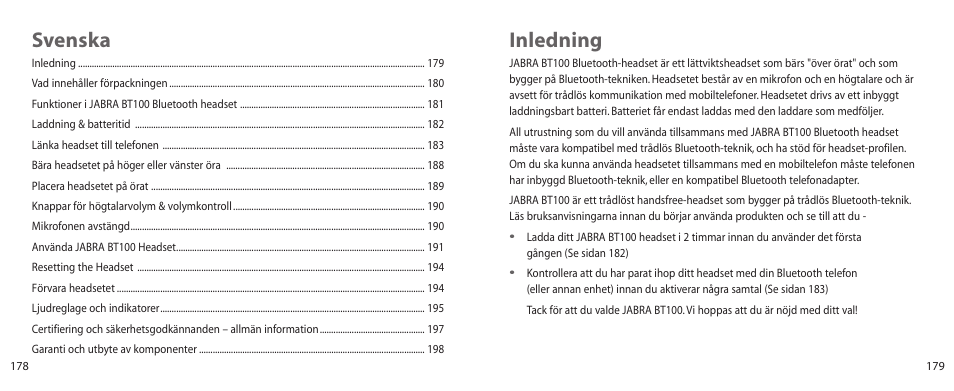 Inledning, Svenska | Jabra BT100 User Manual | Page 90 / 101