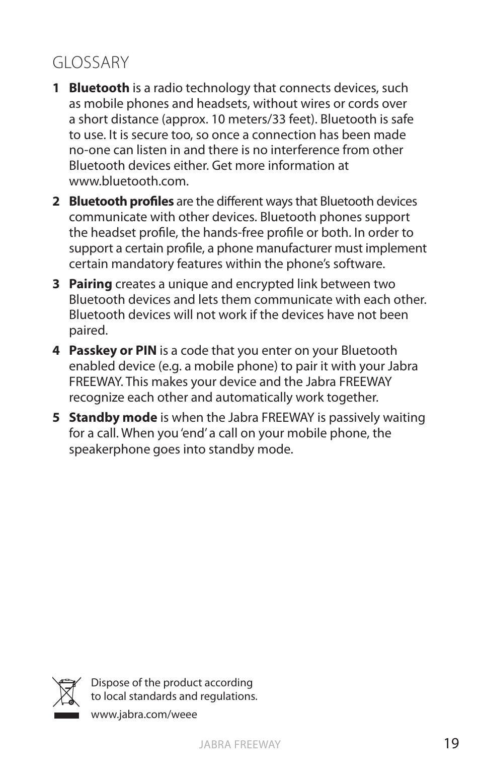 Glossary, En g li sh | Jabra FREEWAY User Manual | Page 20 / 21