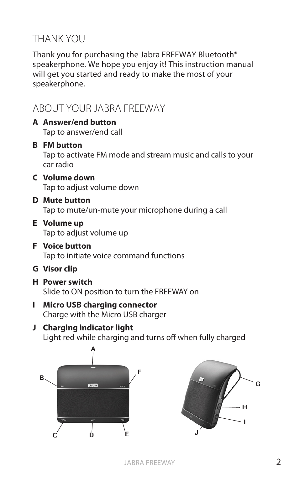 Thank you, About your jabra freeway, En g li sh | Jabra FREEWAY User Manual | Page 3 / 21