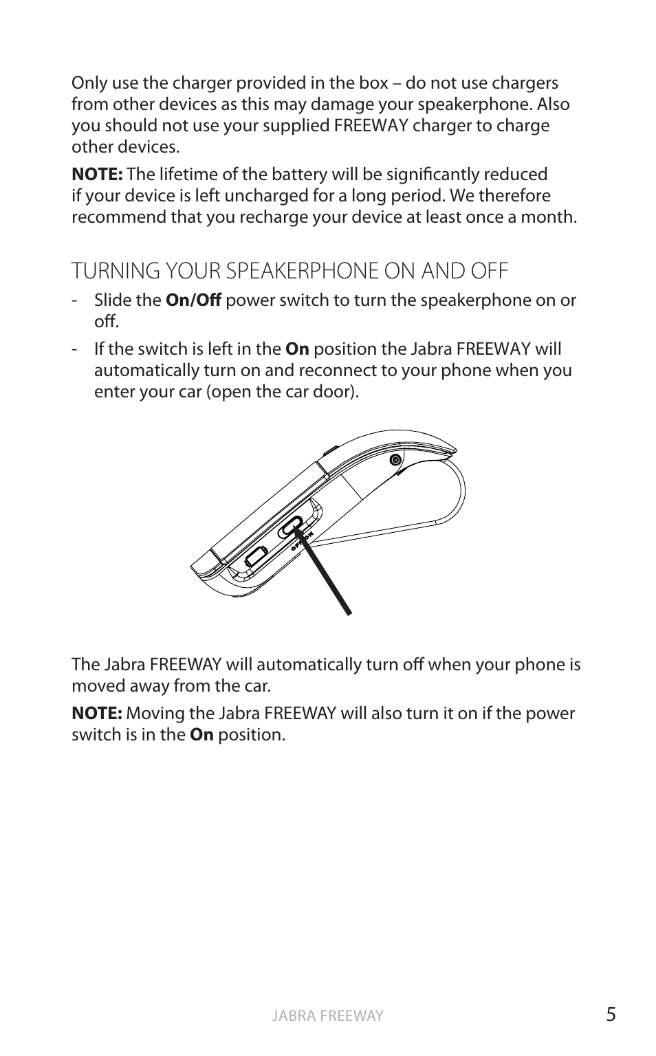 Turning your speakerphone on and off, En g li sh | Jabra FREEWAY User Manual | Page 6 / 21