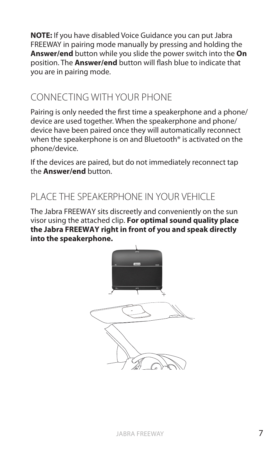 Connecting with your phone, Place the speakerphone in your vehicle, En g li sh | Jabra FREEWAY User Manual | Page 8 / 21