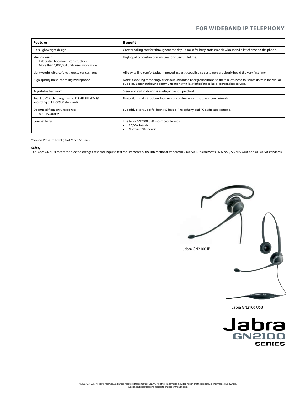 For wideband ip telephony | Jabra GN2100 IP User Manual | Page 2 / 2