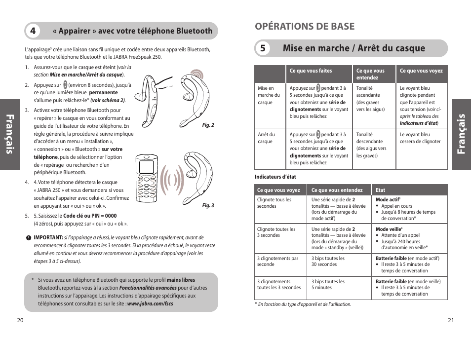 Français f rançais, Appairer » avec votre téléphone bluetooth | Jabra FreeSpeak 250 User Manual | Page 11 / 26