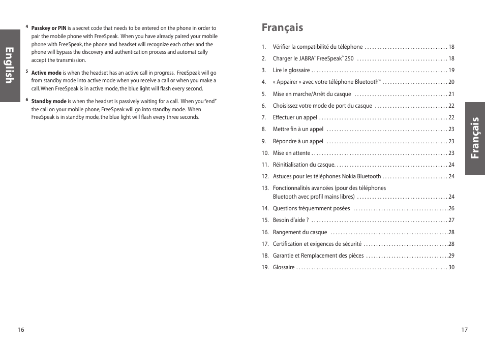 Français, Français english | Jabra FreeSpeak 250 User Manual | Page 9 / 26