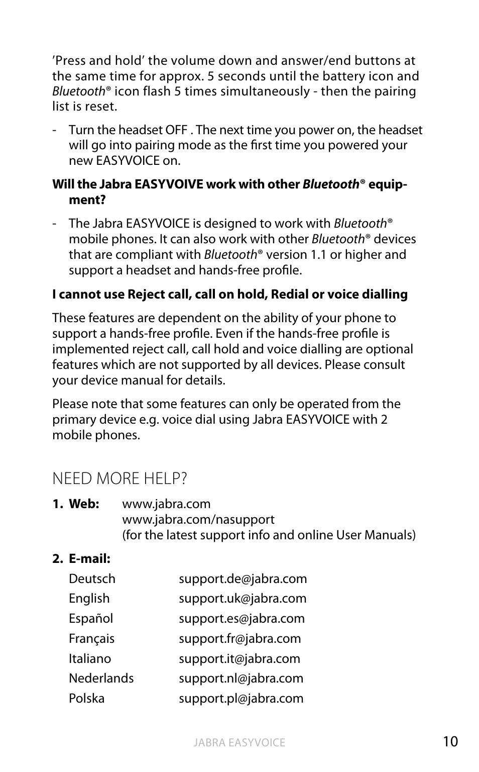 Need more help, English | Jabra Easyvoice OTE4 User Manual | Page 11 / 14