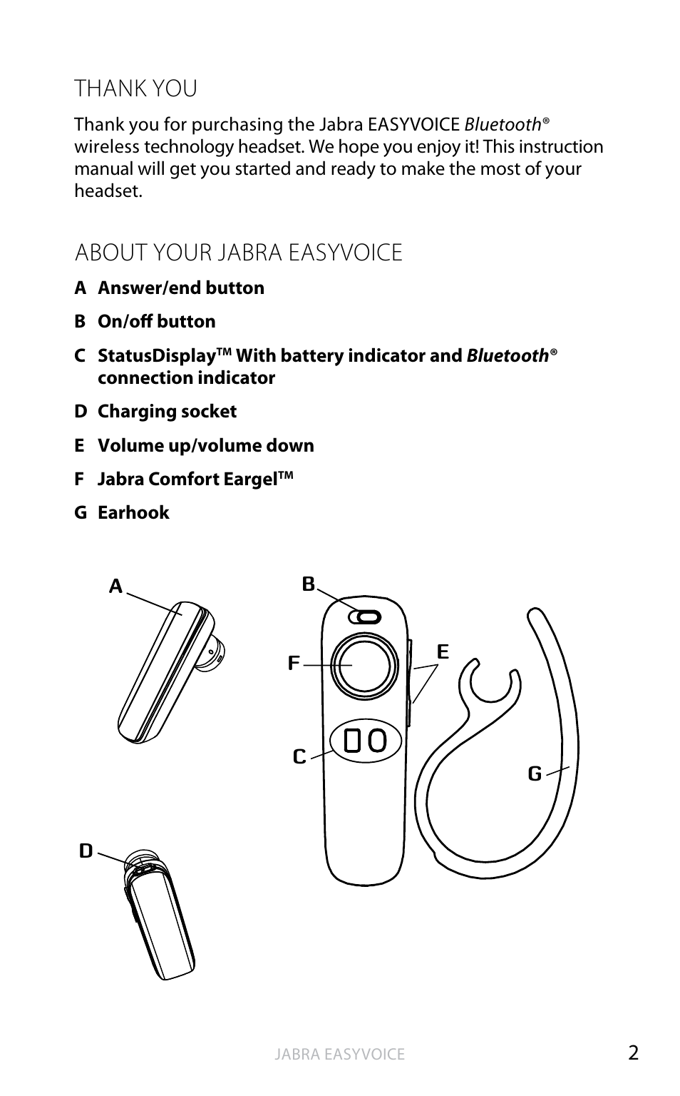 Thank you, About your jabra easygo, About your jabra easyvoice | English | Jabra Easyvoice OTE4 User Manual | Page 3 / 14