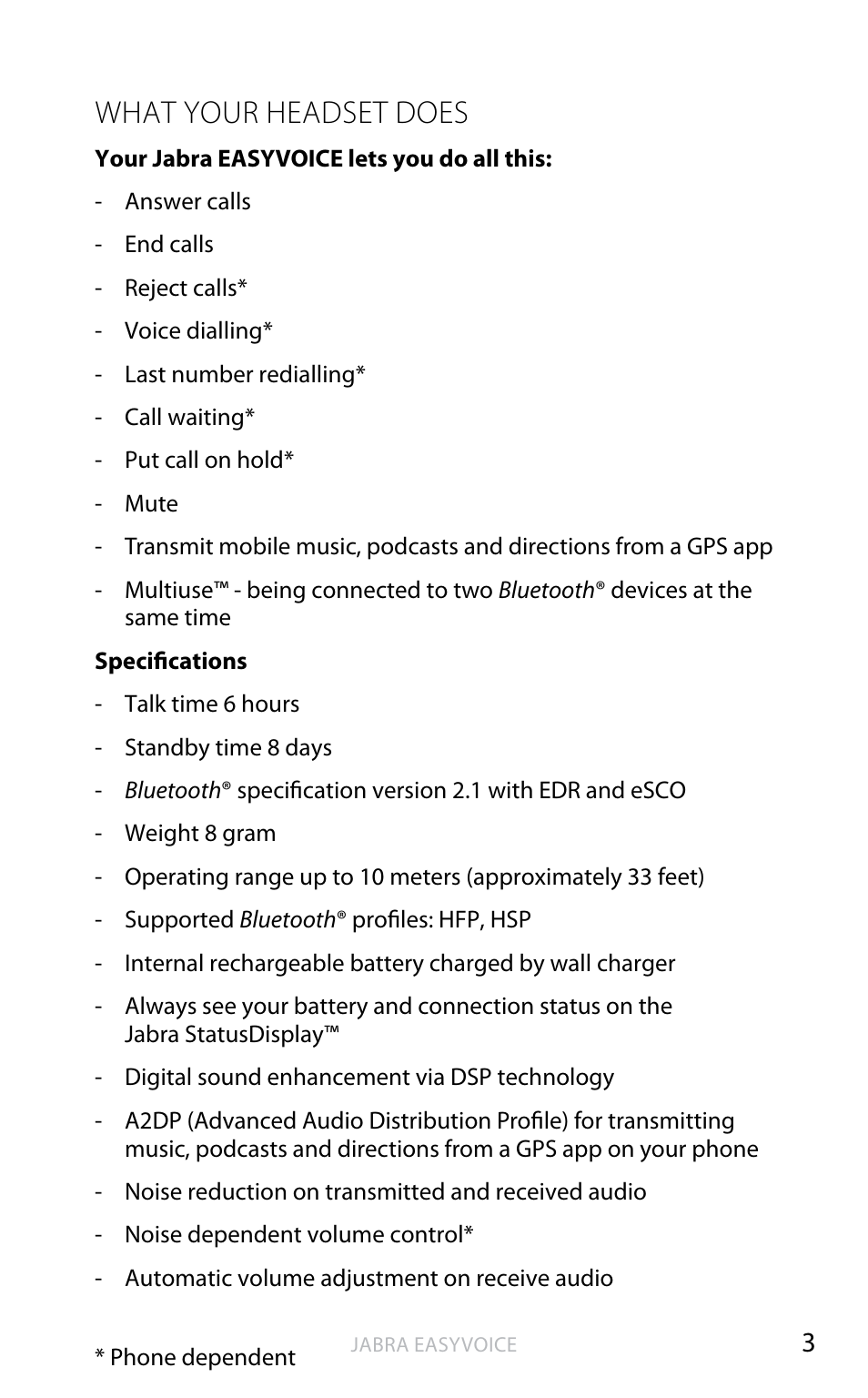 What your headset does, English | Jabra Easyvoice OTE4 User Manual | Page 4 / 14