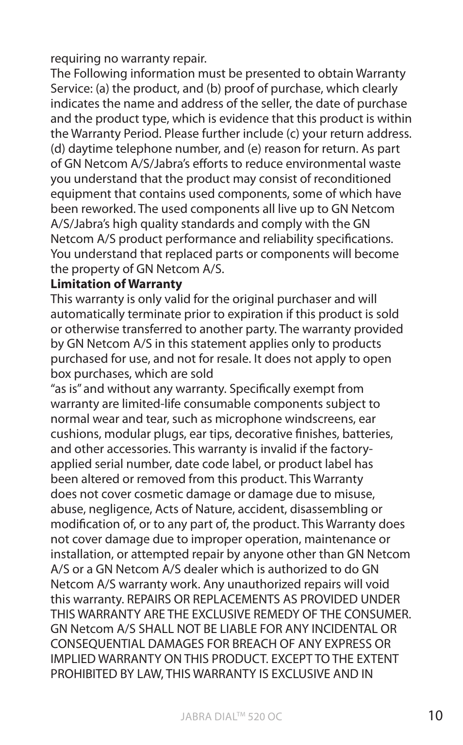 English | Jabra DIAL 520 OC User Manual | Page 12 / 22