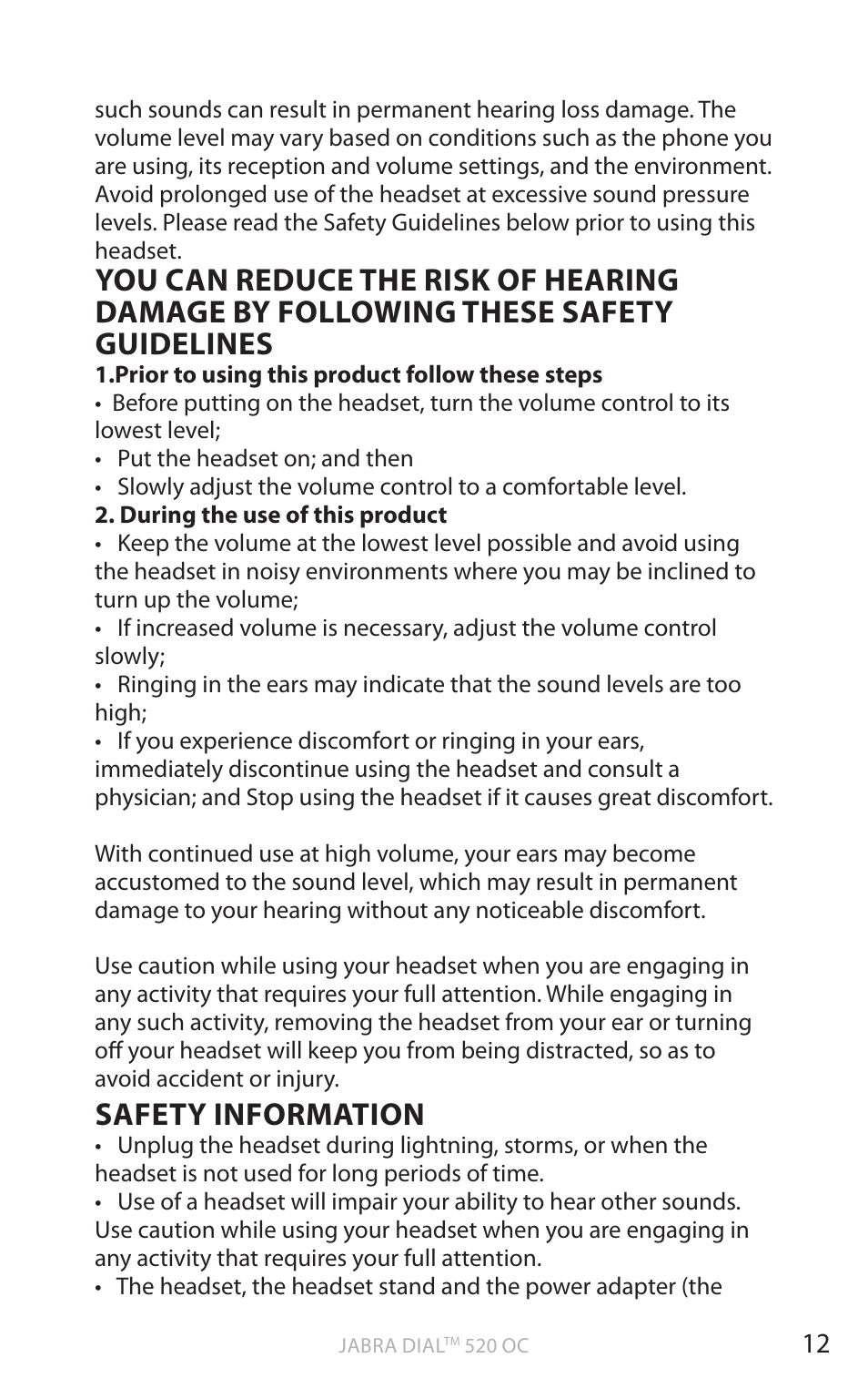 English, Safety information | Jabra DIAL 520 OC User Manual | Page 14 / 22