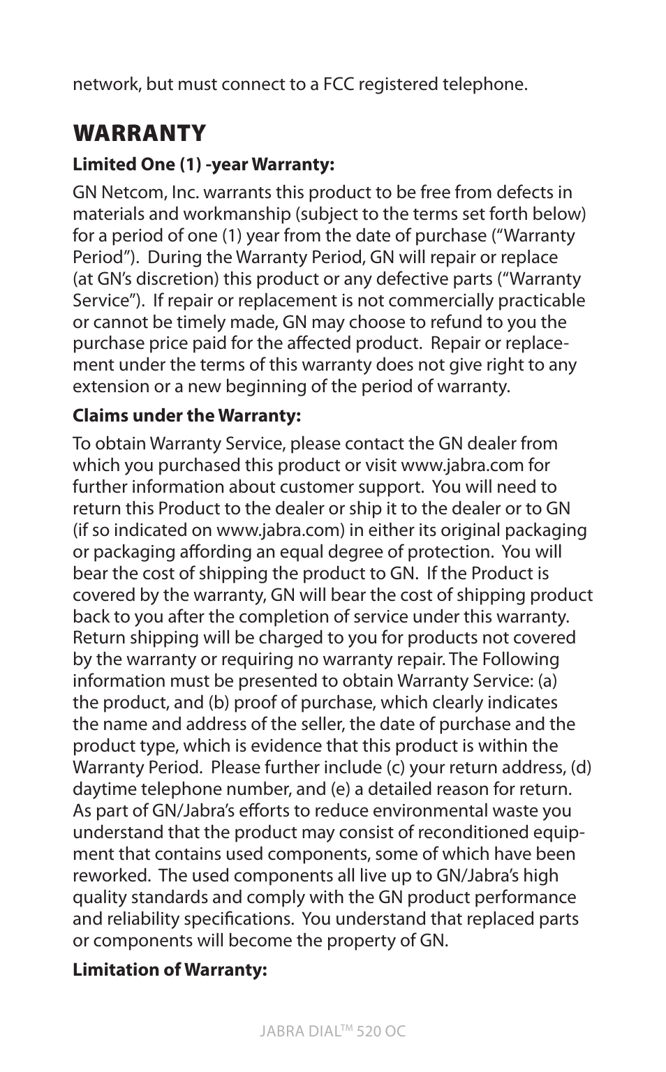 English, Warranty | Jabra DIAL 520 OC User Manual | Page 19 / 22