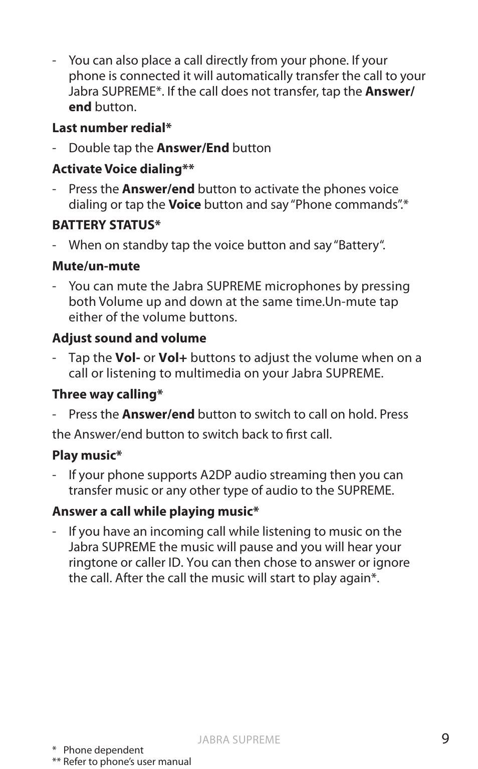 English | Jabra Bluetooth Headset User Manual | Page 10 / 19