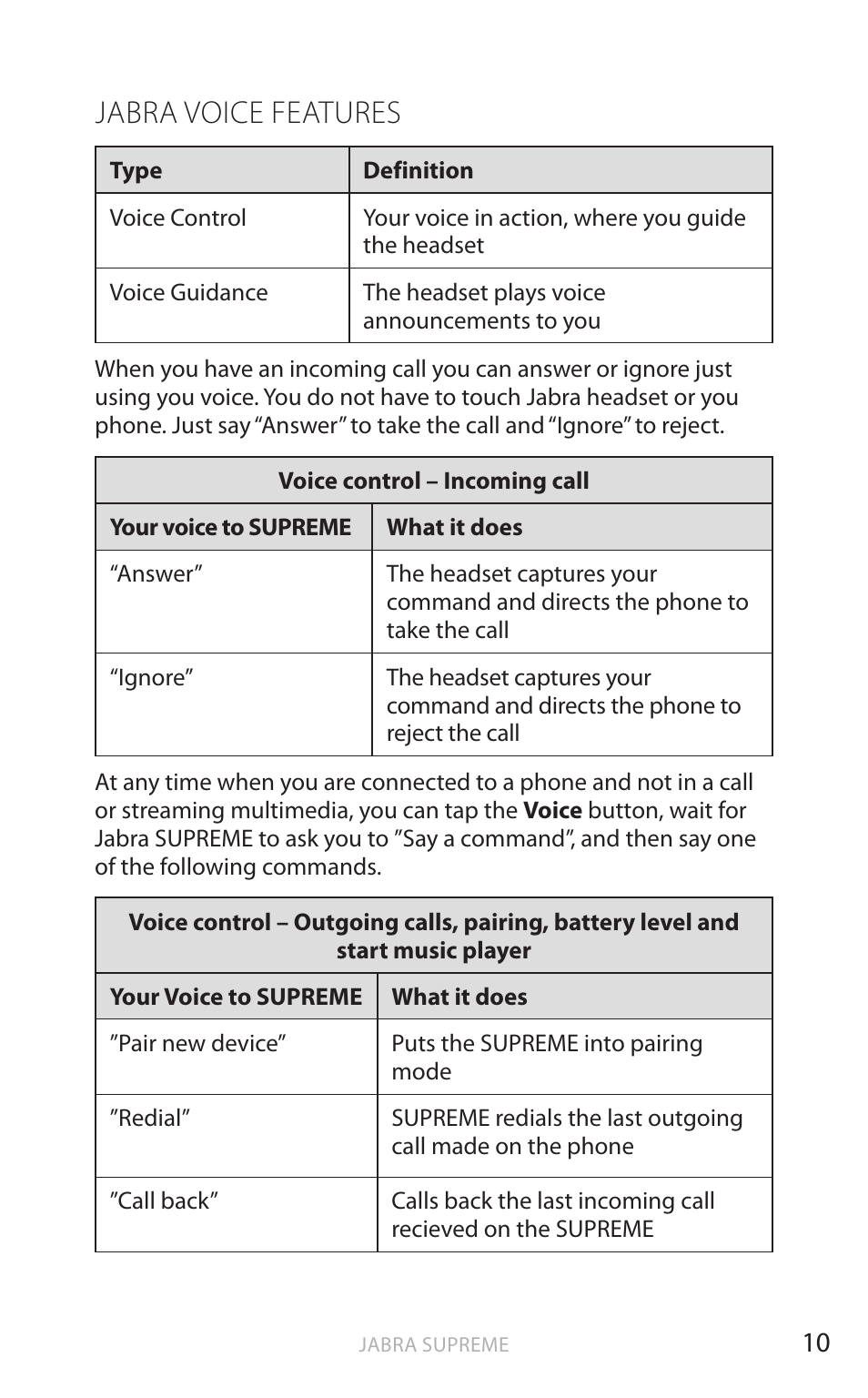 English, Jabra voice features | Jabra Bluetooth Headset User Manual | Page 11 / 19