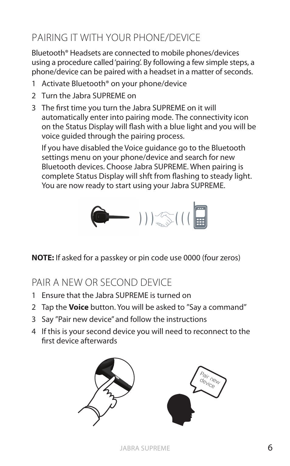 English, Pairing it with your phone/device, Pair a new or second device | Jabra Bluetooth Headset User Manual | Page 7 / 19