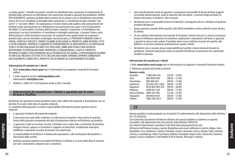 Ita lia n o, It al ia n o | Jabra N-Gage QD User Manual | Page 18 / 51