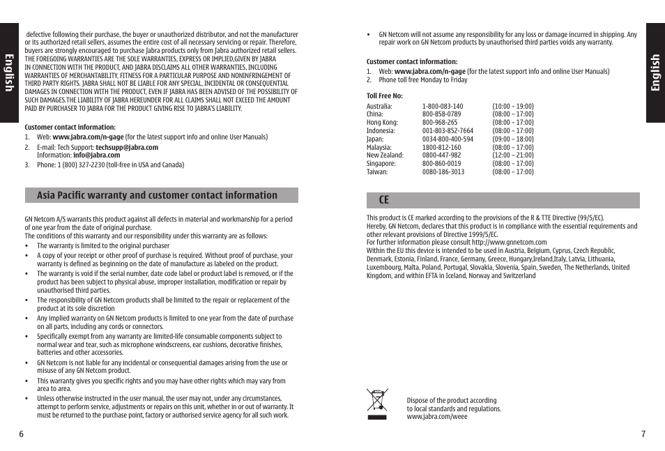 En g lis h, En g li sh | Jabra N-Gage QD User Manual | Page 6 / 51