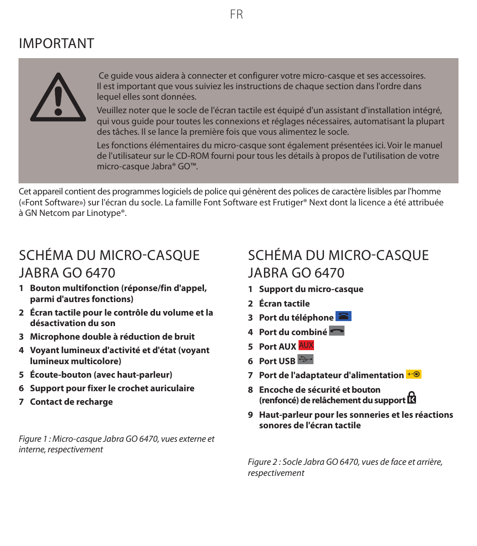 Schéma du micro-casque jabra go 6470, Important | Jabra GO 6470 User Manual | Page 11 / 40