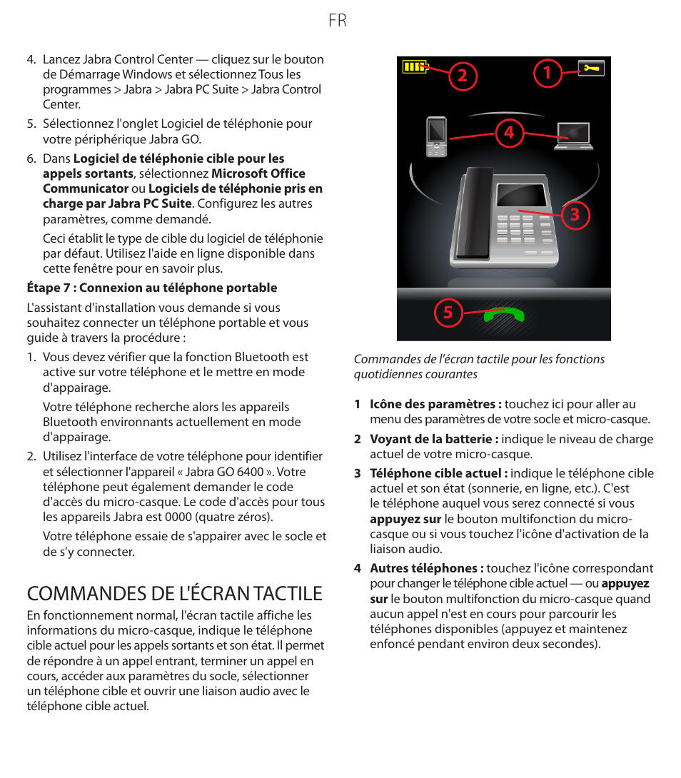 Commandes de l'écran tactile | Jabra GO 6470 User Manual | Page 14 / 40