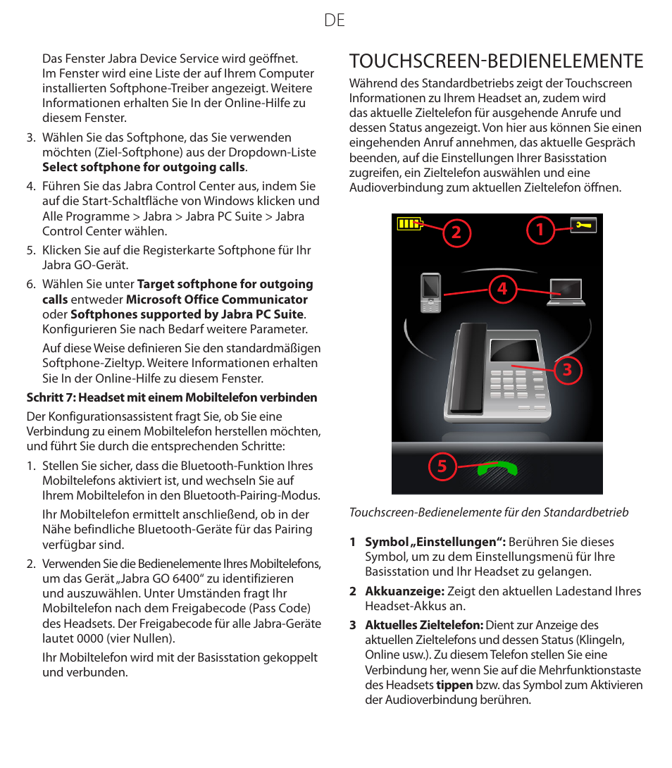 Touchscreen-bedienelemente | Jabra GO 6470 User Manual | Page 22 / 40