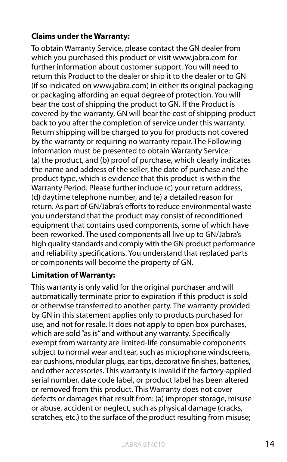 English | Jabra BT4010 User Manual | Page 15 / 73