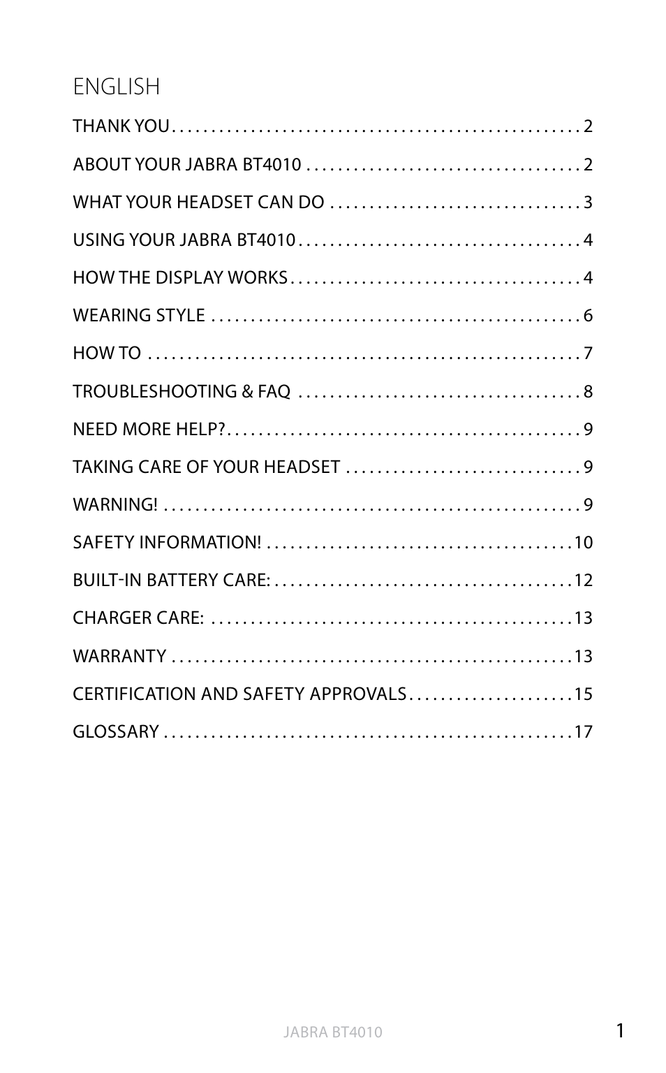 English | Jabra BT4010 User Manual | Page 2 / 73