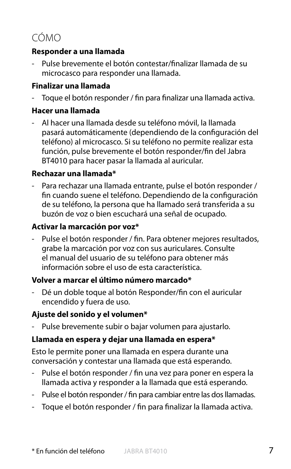 English, Cómo | Jabra BT4010 User Manual | Page 25 / 73