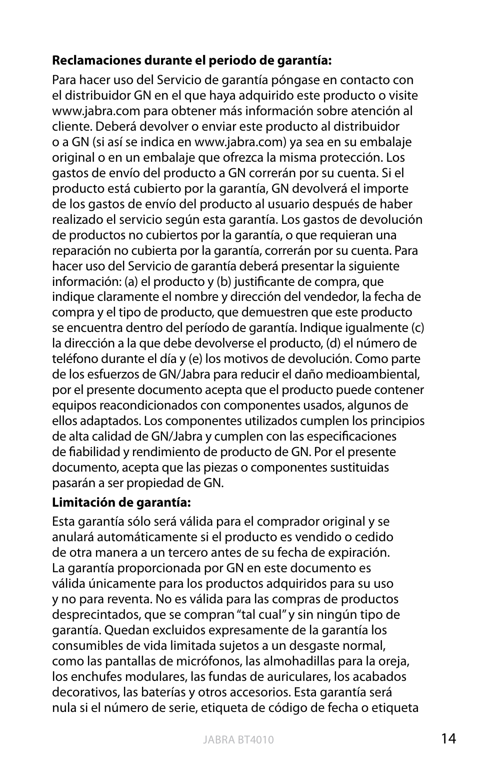 English | Jabra BT4010 User Manual | Page 32 / 73