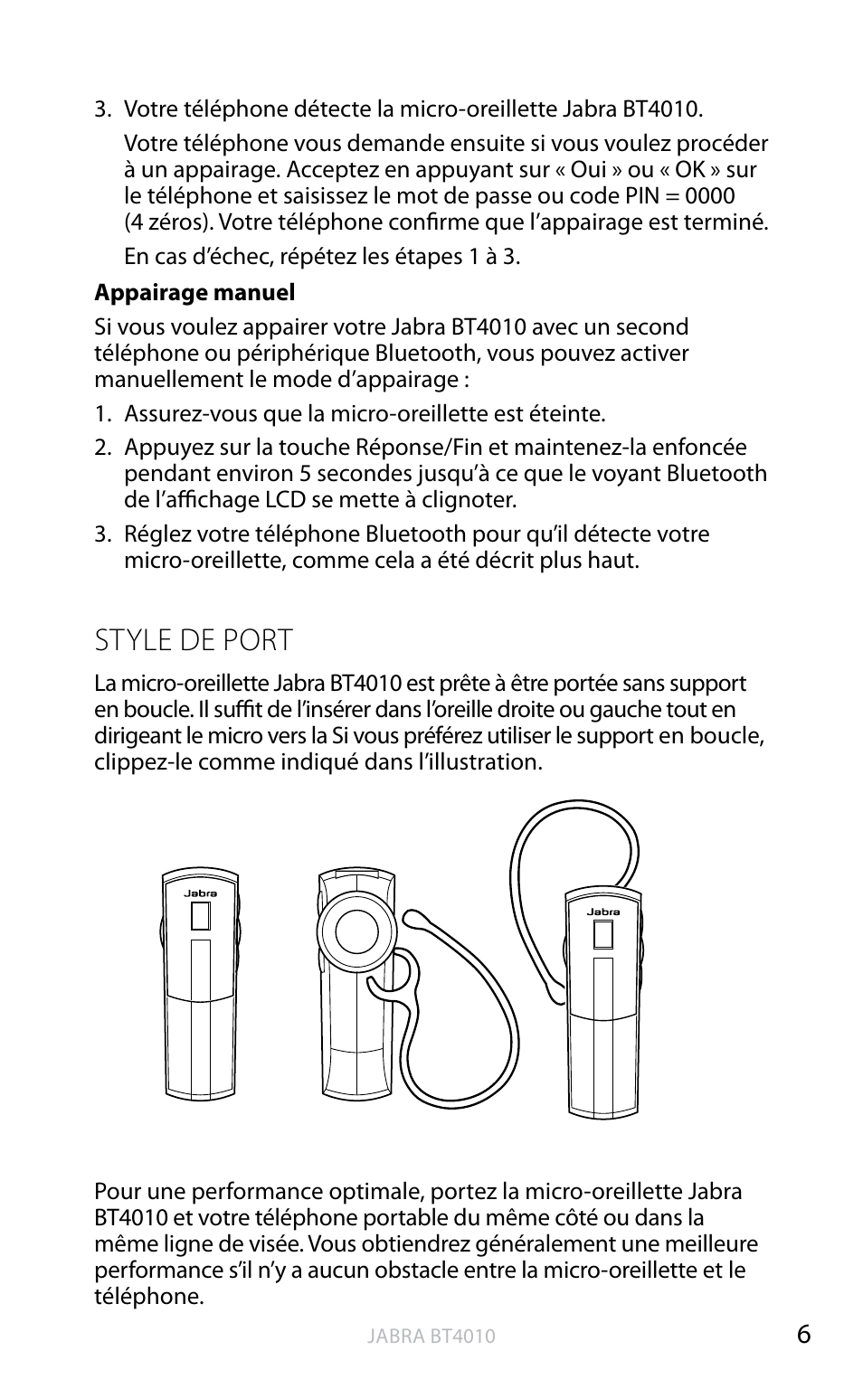 English, Style de port | Jabra BT4010 User Manual | Page 42 / 73