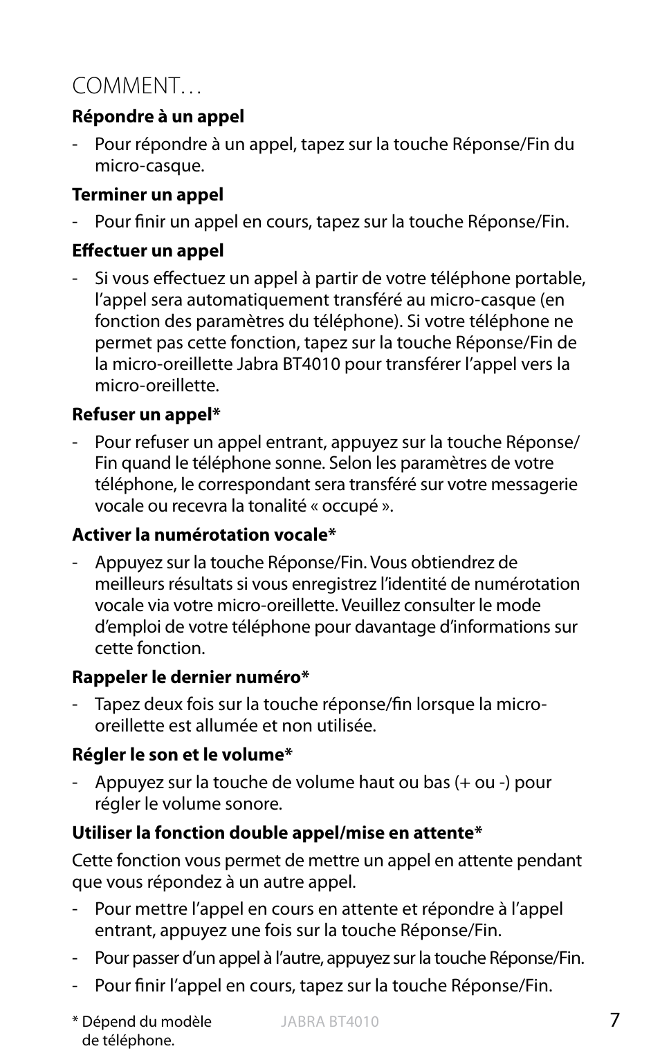 English, Comment | Jabra BT4010 User Manual | Page 43 / 73