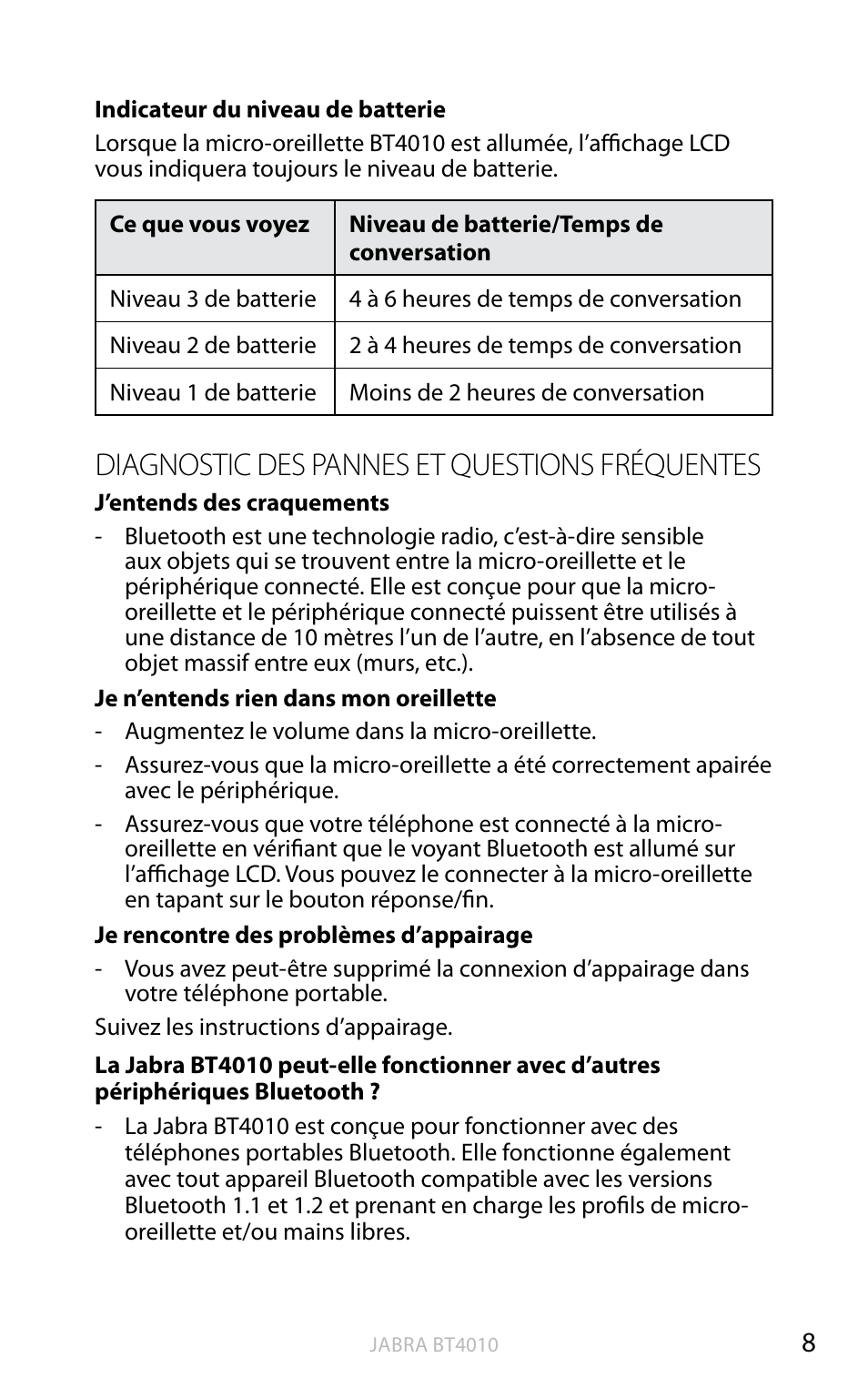 English, Diagnostic des pannes et questions fréquentes | Jabra BT4010 User Manual | Page 44 / 73