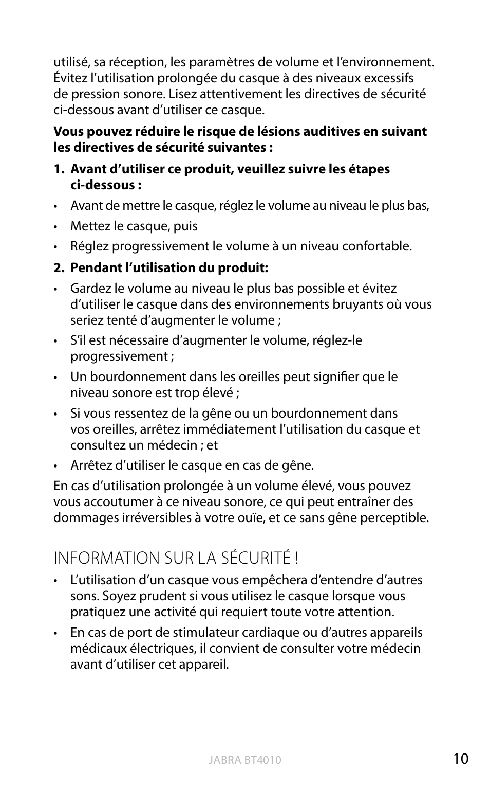 English, Information sur la sécurité | Jabra BT4010 User Manual | Page 46 / 73