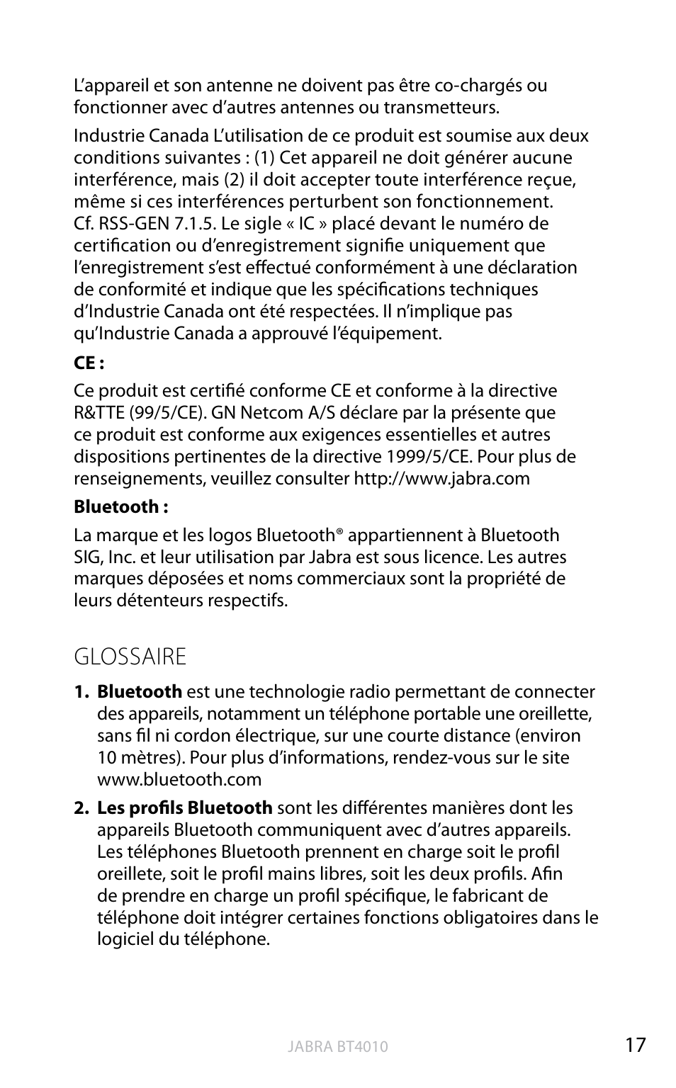 English, Glossaire | Jabra BT4010 User Manual | Page 53 / 73