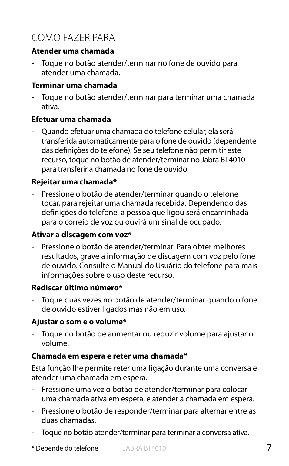 English, Como fazer para | Jabra BT4010 User Manual | Page 61 / 73