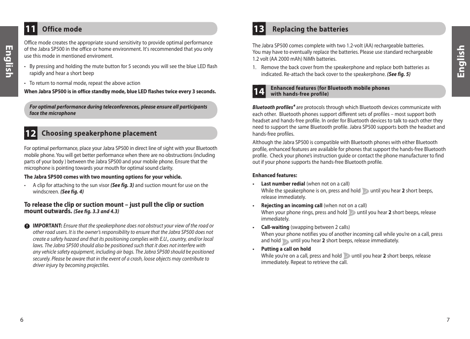 En g lis h | Jabra SP 500 User Manual | Page 6 / 8