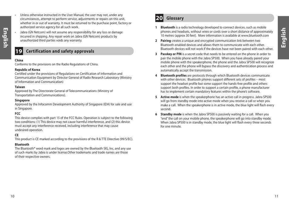 En g lis h en g lis h | Jabra SP 500 User Manual | Page 8 / 8