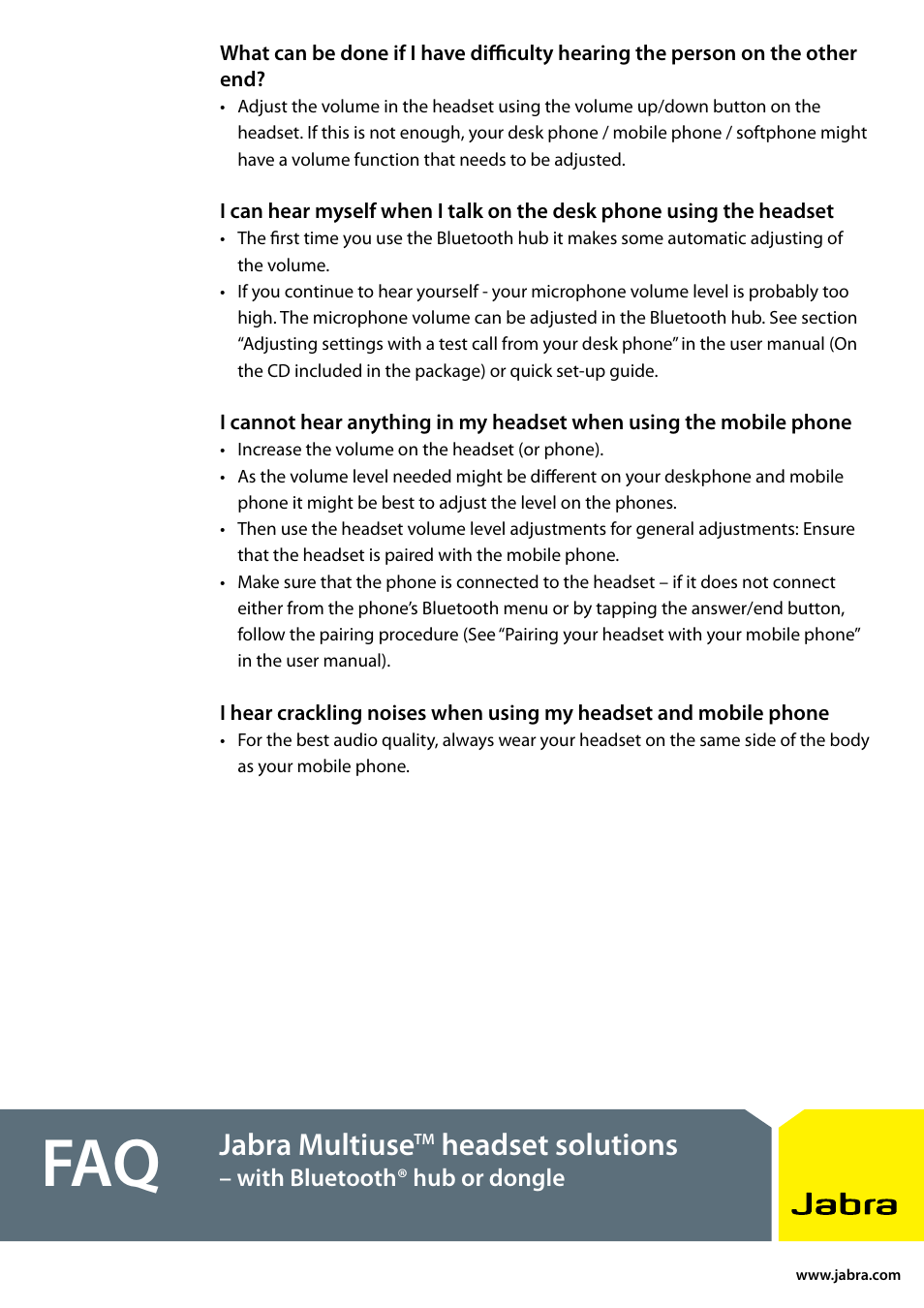 Jabra multiuse, Headset solutions | Jabra BT5020 User Manual | Page 3 / 5