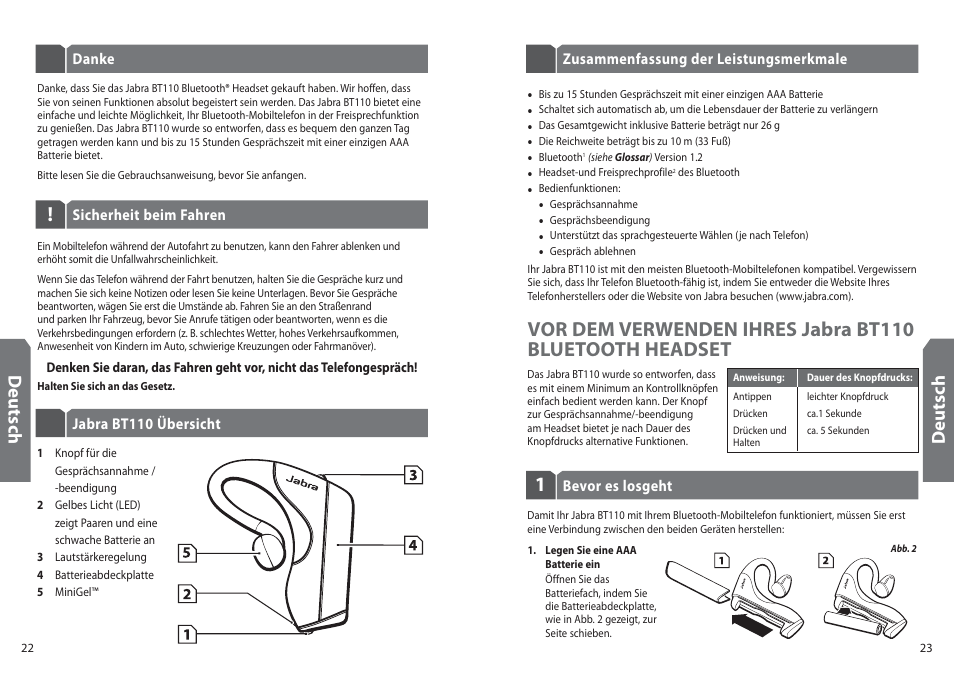 Deu ts ch | Jabra BT110 User Manual | Page 13 / 65