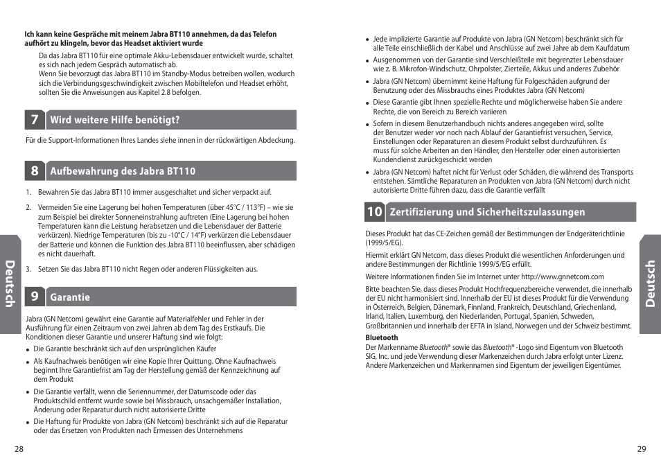 Deu ts ch | Jabra BT110 User Manual | Page 16 / 65