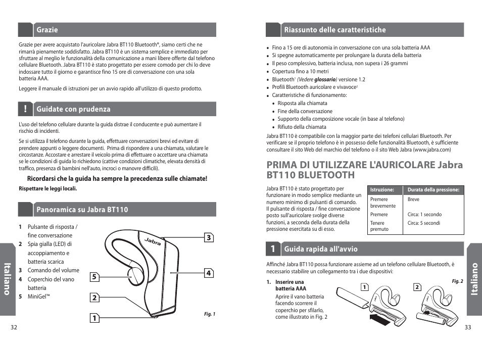 It al ia n o, Ita lia n o | Jabra BT110 User Manual | Page 18 / 65