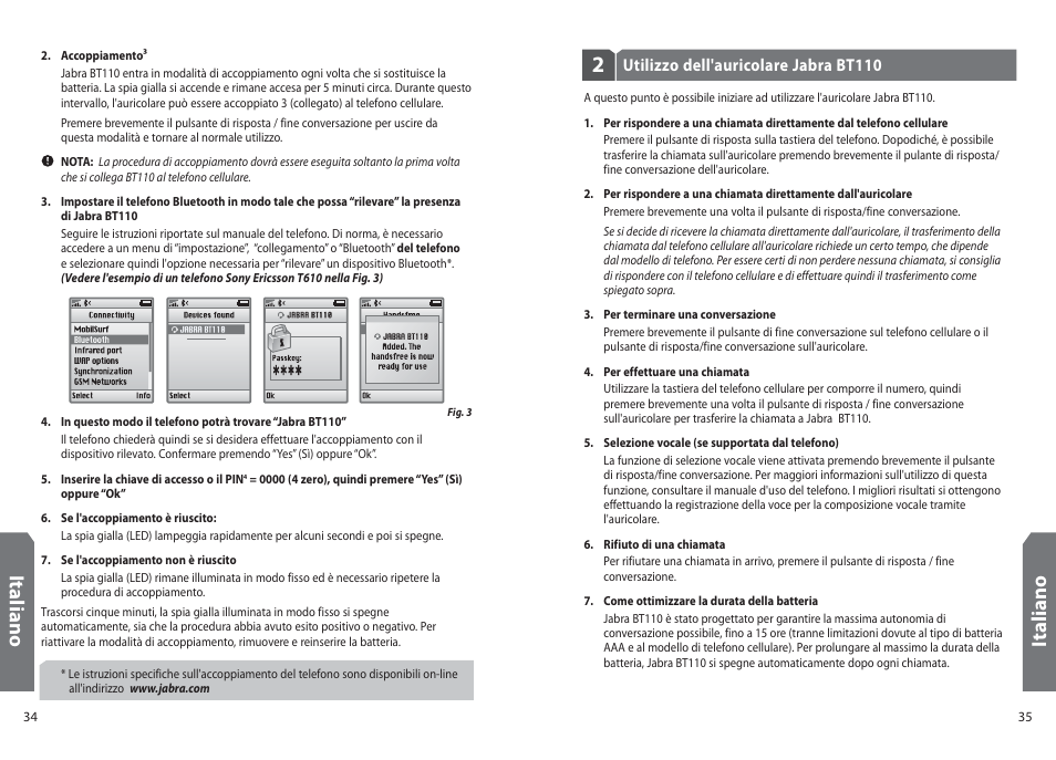 It al ia n o, Ita lia n o | Jabra BT110 User Manual | Page 19 / 65