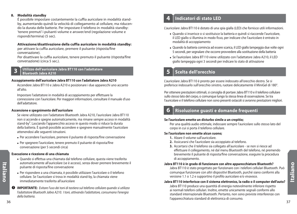 It al ia n o, Ita lia n o | Jabra BT110 User Manual | Page 20 / 65