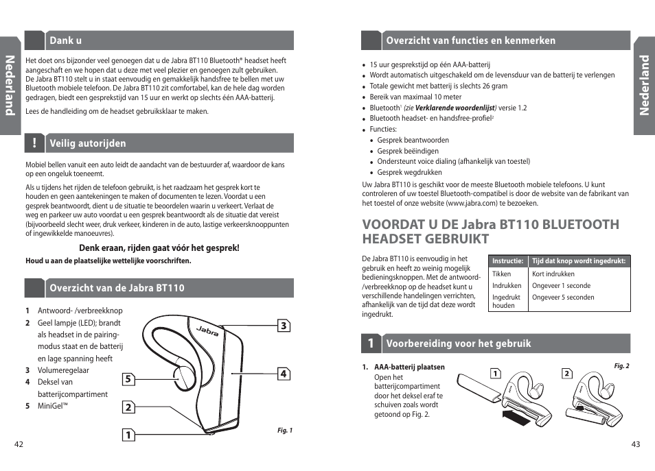 Ned er la n d | Jabra BT110 User Manual | Page 23 / 65