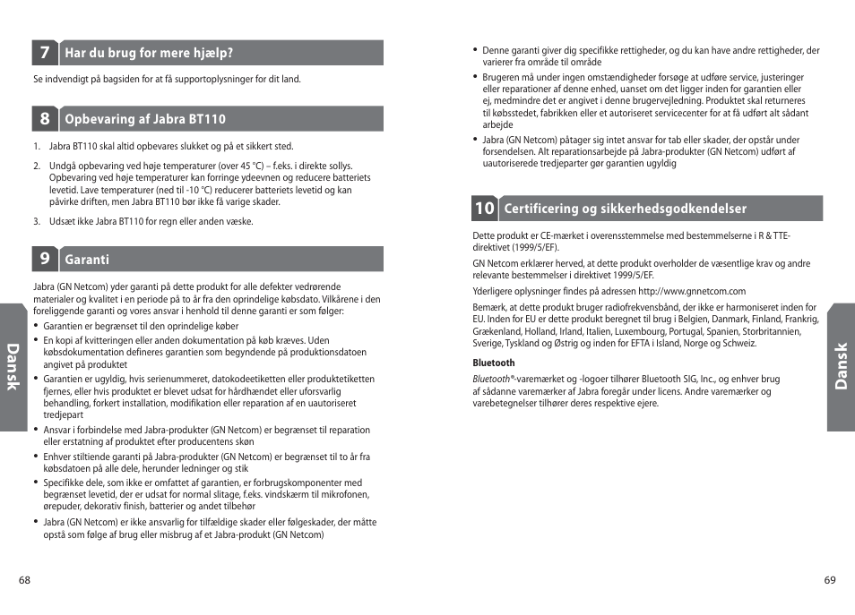 Dan sk | Jabra BT110 User Manual | Page 36 / 65