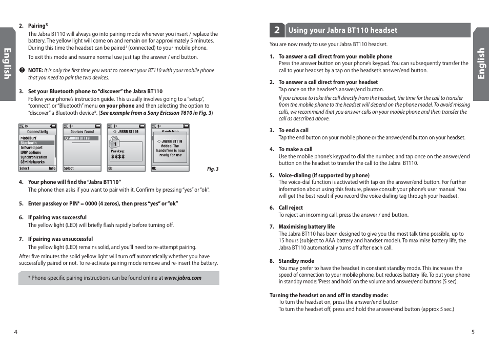 En g lis h | Jabra BT110 User Manual | Page 4 / 65